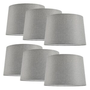 6-PACK GREY LINEN DRUM LAMP SHADES - 13x15x10”H